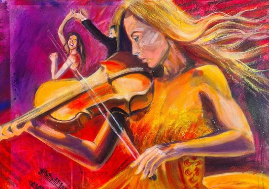 Musik bringt die Seele zum Tanzen Original Kunst Wandkust Acryl Öl Gemälde Musik Instrument Schwung Tanz